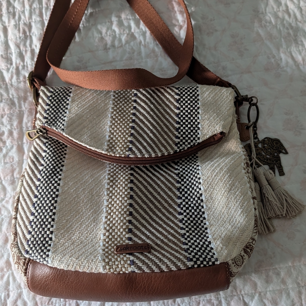 Sakroots Brown and Cream Crossbody Bag